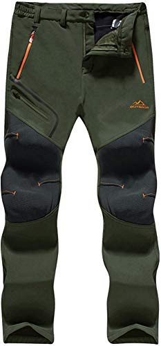 TACVASEN Skiing Trousers Men Winter Warm Fleece Outdoor Trousers Leisure Trekking Trousers Mens Casual Thermal Snow Trousers Cold Weather Army Green