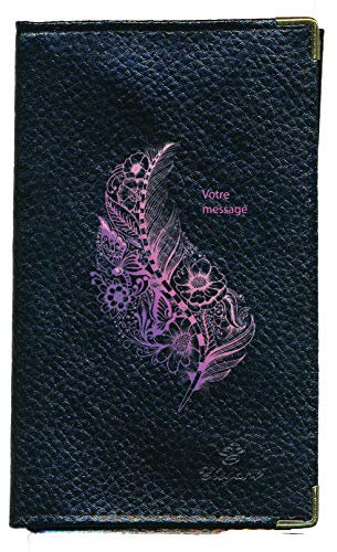 Syl'la Protection Porte Carte Grise papiers Voiture permis Noir en Cuir pour Femme (Plume Mauve personnalisé)