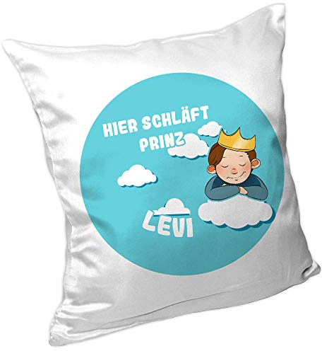 Eurofoto Kissen mit Namen Levi und Schlafender-Prinz-Motiv für Jungen| Namenskissen personalisiert | Kuschelkissen | Schmusekissen
