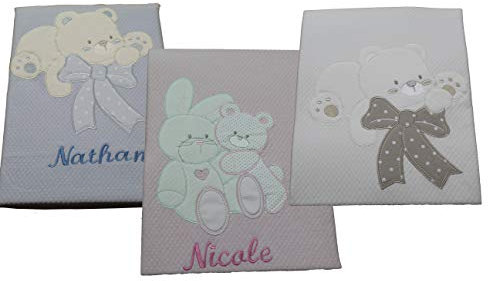 Coperta Lettino Cotone Ricamata Personalizzata Con Nome Bambino Neo Mamma Misure 150 cm x 110 cm (celeste)