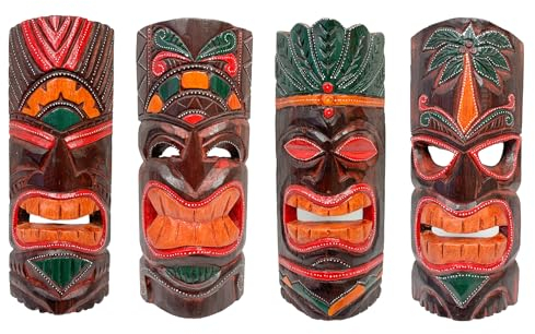 My Family House Hawaiian Tiki Mask Wall Hanging - Hand Carved Albesia Wood Decoration Tiki Bar Hut Man Cave Beach Bar Decor Wall Hanging Quirky Garden