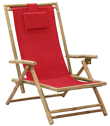 vidaXL Relaxstuhl Verstellbar Liegestuhl Relaxliege Sessel Stuhl Klappstuhl Gartenstuhl Terrassenstuhl Relaxsessel Rot Bambus Stoff