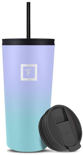 590 ml Insulated Tumbler with Straw Lid - Cold 20hrs & Hot 5hrs Drinks - Double-Walled Stainless Steel Leakproof Travel Mug - Cupholder Friendly Thermal Cup Coffee Flask