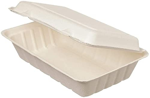 DeinPack Bio Einweg Bagasse Schalen Zuckerrohr Einweggeschirr biologisch abbaubar I Lunch-Box ungeteilt Schale Kompostierbar 650 ml I 50 Menüschalen rechteckig 16x24 cm weiß