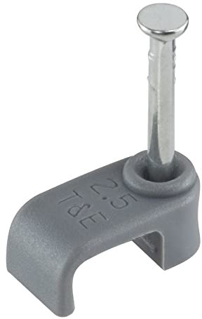 GTSE Flat Grey 2.5 mm T&E Cable Clips, Box of 100, Skirting Wire Nail Clips, Twin and Earth, Cable Tacks for Ethernet, Electrical Cables, Walls