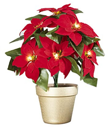 HELTER Künstlicher Weihnachtsstern-Blumenstrauß mit getopftem Kunststern, künstlicher roter Weihnachtsstern, künstliche Weihnachtssterne