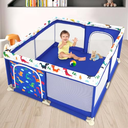 HOMCENT Laufstall Baby, Laufgitter Baby mit Rutschfester Basis, Kinder Aktivitätszentrum für Drinnen und Draußen, Baby Laufstall 125x125 CM, Quadratisch Blau