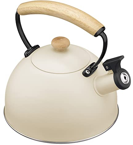Navaris Wasserkessel mit Pfeife - Teekessel Flötenkessel - Camping oder Zuhause - 2,3L Wasserkessel Induktion - Geeignet für viele Herdarten inkl. Gasherd und Induktion - Creme