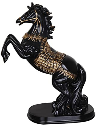 Tauzveok Pferdekopf-Statue-Skulptur, handgefertigte, handgefertigte Harzfigur, Heimdekoration, Akzent-Dekoration, laufendes Pferd,Schwarz,28cmX23cm
