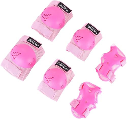 BOSONER Knieschoner Kinder Schoner Inliner Protektoren 6er Set Schützer Inliner Inline Skates Knie Und Ellenbogenschützer Schutzausrüstung Knieschützer Skateboard (2# Rosa, S (3-7 Jahre))