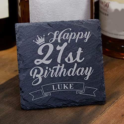 Personalised Slate Coasters Gifts for Her Him Birthday Custom Gift for Friends Kids Happy Birthday Engraved Square Cup Mat Mug Coaster Table Place Mat (Design 3)