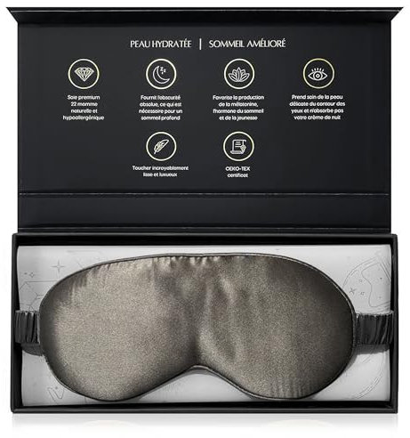 Schlafmaske aus Naturseide | Ergonomisches Design, ultraleicht, Anti-Licht | Perfekt für Nickerchen, Flugzeug, Meditation | Anthrazit Grau
