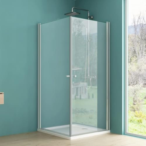 IMPTS Duschkabine 90x100 Eckeinstieg mit Pendeltür Duschabtrennung komplett Doppelt Schwingtür Duschtür Nische duschwand aus 6mm ESG glas Hohe 185cm, INKL. Duschwanne & Ablaufgarnitur