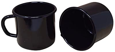Madacha 2 tazze in metallo smaltato, 250 ml, colore: nero