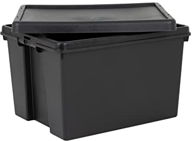 Wham Bam Heavy Duty Storage Boxes With Lids, Recycled and Recyclable Strong Box, Black, Garage, Shed, Secure (45L, Set of 3)