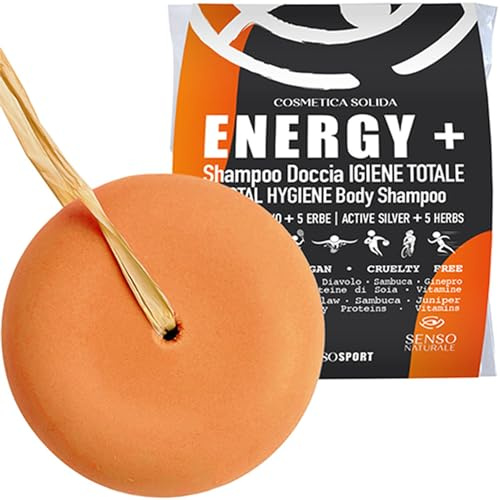 Senso Naturale Solid Shower Shampoo Energy Regenerating Hygienizing for Sportsmen with Arnica, Devil's Claw, Maltodextrins, Protein, Vitamins, Relaxes Muscle Recharge After Training