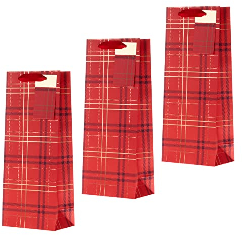 Hallmark Christmas Bottle Bag Pack of 3, Traditional Red Tartan Design