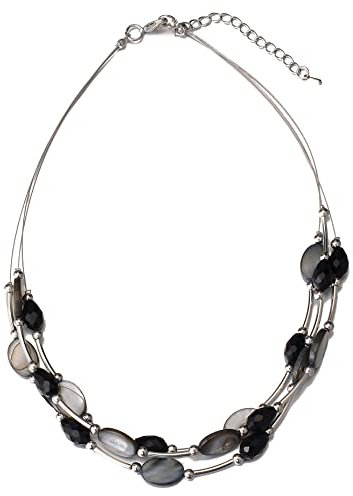 Bulinlin Damen Silber Perlenkette mit Kristall Statement Mehrreihige Boho Choker Halskette Modeschmuck Geburtstagsgeschenke für Frauen (13-Black)