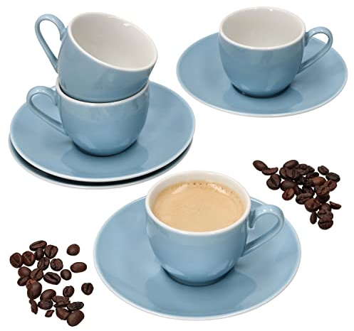 MamboCat Nordic Blau Doppio Espressotassen-Set für 4 Personen I 80 ml I Porzellan I Hellblaue 4x Espressotasse & 4x Espressountertasse I Alternativ für Lungo, Americano, Ristretto & Co