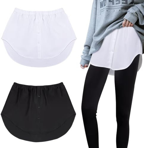 MELLIEX 2 Pezzi Estensori per Camicia da Donna Blanco e Nero Regolabile Falso Orlo Estensore Camicie a metà Lunghezza per Donne Ragazze-M