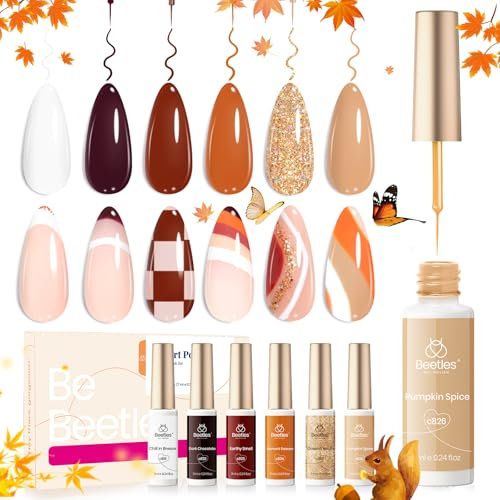 Beetles Gel Polish Gel Liner - 6 Pc White Brown Holiday Gel Art Paint Swirl Nails Built Thin Nail Brush Gifts for Women