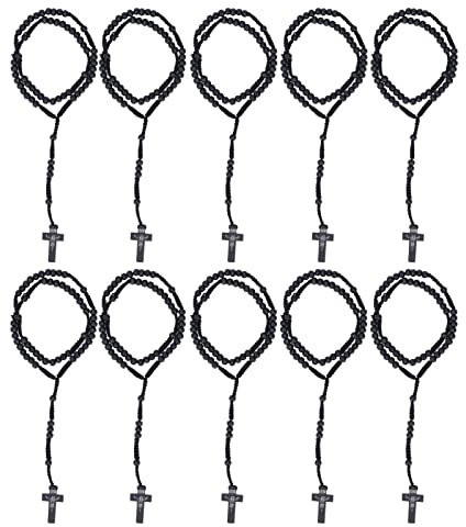 Serlium Rosary Bracelet, 10pcs Wooden Rosary Beads Catholic Unisex Style Rosary Beads for Men and Women Necklace(Black)