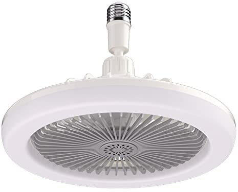 BomKra LED Ceiling Fan with Lights, Enclosed Low Profile Fan Light, Socket Ceiling Fan, Small Electric Fan Gimbal Lamp Holder for Small Spaces Bedroom Home Office Dormitory (Grey)