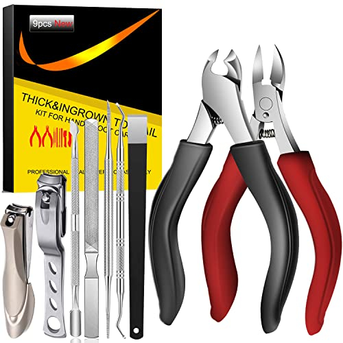 Profi Fußnagel Nagelzange, Super Scharf Nagelzange für Dicke & Eingewachsene starke Fußnägel, Edelstahl Pediküre Fusspflege Nagelknipser,9 Stück Set Nagelschere mit Nagelfeile