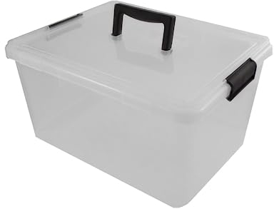 VTL® PLASTIC STORAGE BOXES WITH LID - BLACK LID - 17 SIZES - HOME - BEDROOM - GARAGE - OFFICE - SCHOOL - STORAGE - NESTABLE - STACKABLE (15 LITRE CLIPPY, 1 BOX)