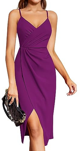 Laughido Robe de Cocktail pour Femme - Robe de soirée - Robe midi - Robe d'été élégante - Moulante - sans Manches - Robe à Bretelles Spaghetti, Lilas, L