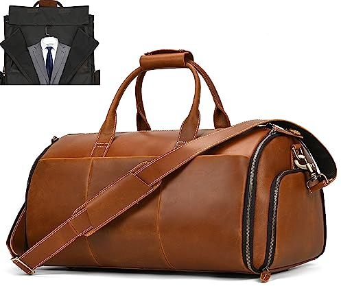 Borsa da Viaggio Uomo Pelle Vera, Borsa Porta Abiti in Pelle Borsa per abiti Porta Abiti per Viaggio Borse di Copertura Vestiti, Borsa per Weekend, Borse da Palestra per Uomo, marrone chiaro