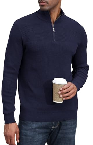 Atforna Herren Rollkragenpullover Stehkragen Troyer Pullover Stricktroyer Arbeitspullover 1/4 Zip Neck Strickpullover Feinstrick Pullover mit Reißverschluss, Navy blau, S