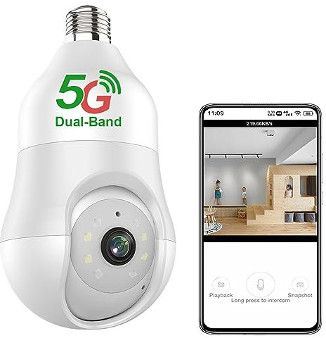 Security Cameras,4MP 5G WiFi E27 Bulb Camera 5X Zoom AI Human Auto Tracking Indoor Security CCTV Surveillance PTZ IP Camera,128G Card