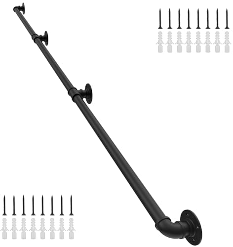 OKAYAUTO Treppe schwarzes Rohr, Industrietreppe, Handlauf für Außen- und Innentreppen (3 m) Stufen, schwarzes Eisenrohr., ST10
