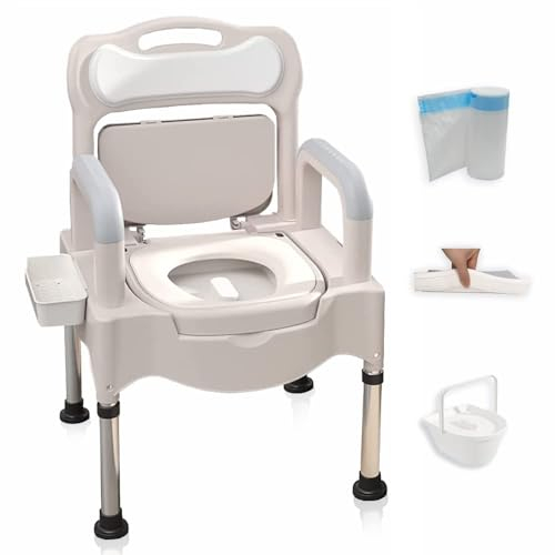 GLDWEY Chaise Percée Toilette, Chaise Pot de Chambre Adulte, Cadre de Sécurité WC, Accoudoir Toilette Personne Âgée, Cadre de Toilette Ajustable, Siege Percée, Chaise de Toilette Handicapé,