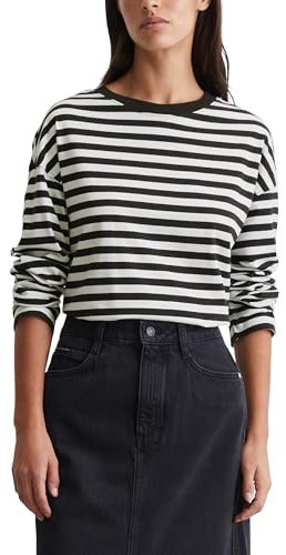 Marc O'Polo Denim Damen Langarmshirt aus Bio-Baumwolle gestreift, Schwarz (Black Multi 01), S