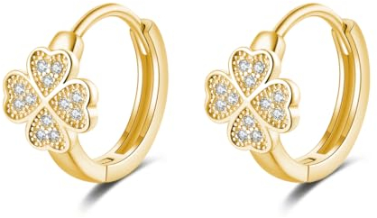 SLUYNZ Sterling Silber Vier Kleeblatt Creolen Ohrringe für Frauen Damen CZ Kleeblatt Blume Creolen Ohrringe (B-Gold)