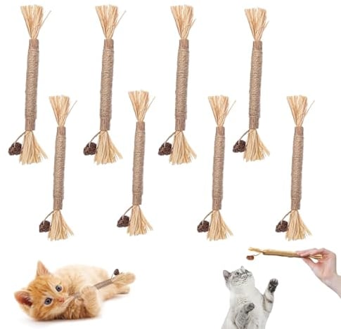 Lithyc 8 Stück Katzenminze Stick, Pfotenspass Zahnreinigende Knabberstangen, Katzenzahnbürste für Katzen,KatzenzäHne Beißen, zur Zahnreinigung und Druckentlastung bei Katzen im Innenbereich