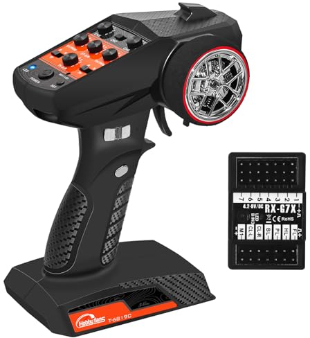 Hobby Fans RC Funksystem 7CH 2.4G RC Sender mit Empfänger Anti-Jamming Fernbedienung für RC Car Crawler Boot, Knopf