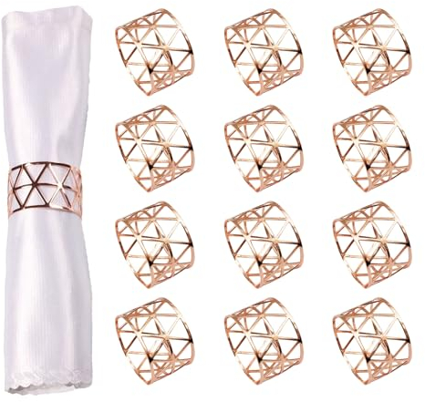 Doafoce Serviettenringe Set 12 Stück Metall Serviettenring Vintage AushöHlen Serviettenring Serviettenringe Roségold Universal Serviettenringe Set für Hochzeit Geburtstag Abendessen Esstisch