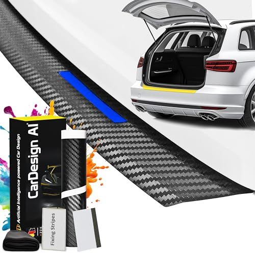 CarDesign AI Boot Sill Protector suitable for VW ID Buzz 2022-2027 (3-Door, Transporter): Car Rear Bumper Paint Protection Film and Anti-Scratch Set for Offroad, Dog, Loading (Carbon-Blue)
