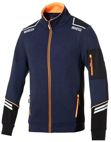 Sparco Arbeits-Sweatshirt Alabama Tech Full Zip Herren. Technisches Sweatshirt mit abriebfesten Verstärkungen mit reflektierenden Details für Baustellen und Werkstätten Blau-Orange L