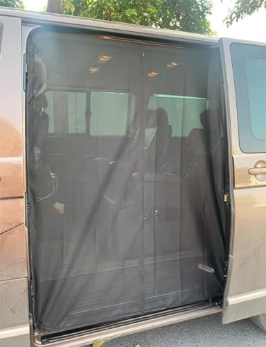Sliding Door Magnetic Fly Screen Large Size 145 * 150cm Van Bug Screen Black Mesh Mosquito Net Sun Protector for T5 T6 T5.1 Caravan Motorhome Camper Side Door
