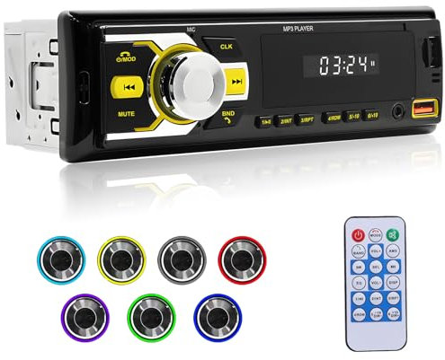 NHOPEEW Radio Coche 1 DIN - Radio de Coche con Doble Bluetooth - FM Radio para Coche Recevier Soporte 7 Color Backlights - U Disk/AUX in/TF Card Play/App localizar y Encontrar el Coche + Mando a