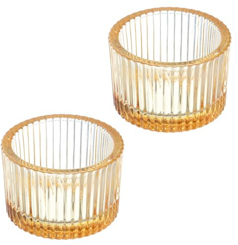 PATIKIL 2 Pcs Tealight Candle Holder, Tea Lights Candle Holder Glass Votive Candle Holders Glass Candle Holders for Table Centerpiece Decor Wedding Dinner Party, Gold Tone