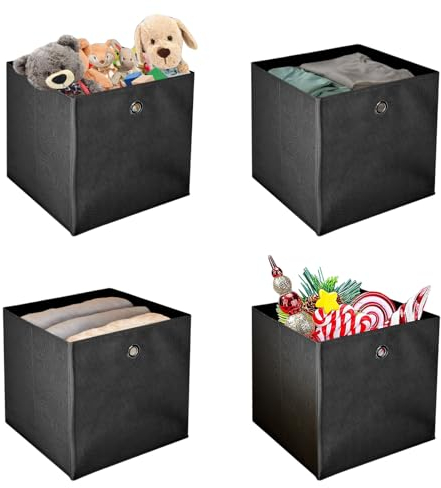 KingSaid 4 Stück Faltbox Faltbare Aufbewahrungsbox 32x32x32cm Stoffbox Faltkiste Schubladen Boxen mit Fingerloch Würfel Spielzeug-Organizer für Kallax Regale Raumteiler Grau