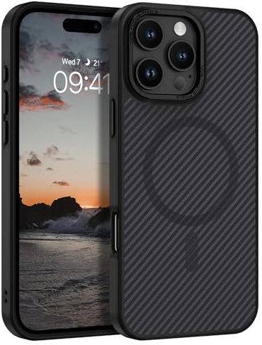 YINLAI for iPhone 16 Pro Magnetic Case [Compatible with Magsafe] Carbon Fiber Support Wireless Charging Slim Full Shockproof Case for iPhone 16 Pro, Black