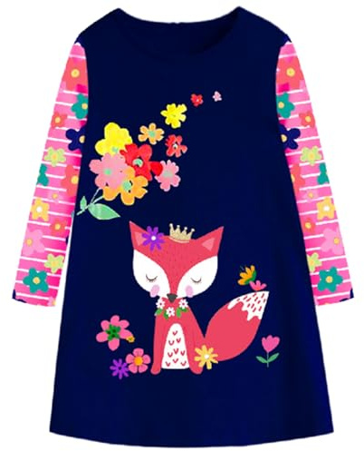 VIKITA Little Girls Cartoon Stripe Short Sleeve T-Shirt Dresses 1-8 Years