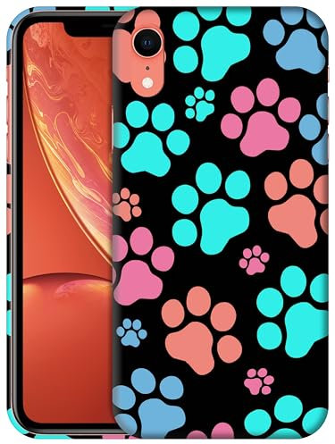 GlamCase for iPhone XR, iPhone XR Case - Dog Paw Colour Print Design Printed Slim & Sleek Cute Hard Plastic Snap on Protective Designer Back Phone Case/Cover for iPhone XR White
