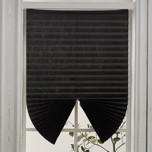 Pleated Roller Blinds Non-Woven Fabric Self-Adhesive Window Shade Black White Zebra Blackout Curtain for Bedroom Living Room Balcony Decor Windows Patio Doors Kitchen Bathroom